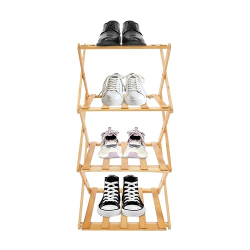 Donened - 4 Ebenen Schuhregal Schmal, Bambus Faltbare Schuhe, Vertikales Schuhregal für Wohnzimmer, Schlafzimmer, Veranden, 26 x 26 x 54cm (Log Color) von Donened