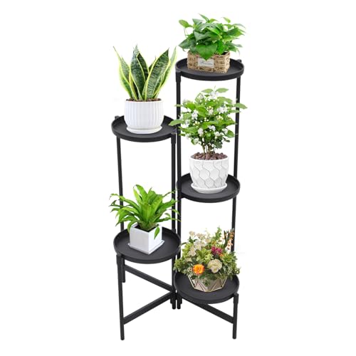 Donened - 5 Ebenen Pflanzenständer, Blumenregal, Pflanzenregal aus Kohlenstoffstahl, Metall Pflanzenregal, für Indoor Outdoor (Schwarz) von Donened