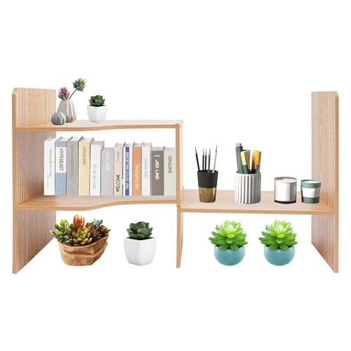 Donened - Tischregal Schreibtisch Aufsatzregal, Küchenregal, Holzregal aus Holz, Desktop Bücherregal für Büro, Wohnzimmer, 66 x 22 x 35cm (Gelbe Fichtenholzfarbe) von Donened