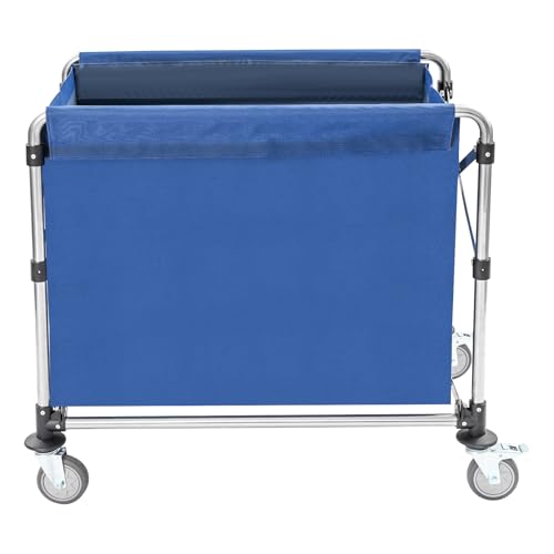Donened - Wäschewagen Edelstahl, Wäschesortierwagen mit Rollen, Faltbar Kommerzieller Wäschesortier, bis Tragfähigkeit 200 kg, für Home Hotel Wäschekammer, 87 x 52 x 78 cm (Blau) von Donened