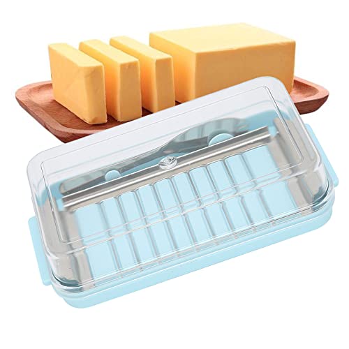 Donfafecuer Butterschneider Edelstahl, Butterdose Mit Deckel Für Arbeitsplatte, Einfach zu Schneiden Und Aufzubewahren, Küche Mit Transparentem Deckel, Gekühlter Butterbehälter, Butterbox(Blau) von Donfafecuer