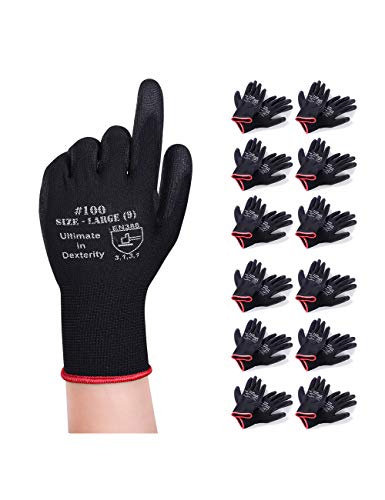 Donfri 12 Paar Arbeitshandschuhe Gartenhandschuhe Schutzhandschuhe werkstatt handschuhe Mit PU beschichtet fr Garten und Montagehandschuhe multifunktional (9/L) von Donfri
