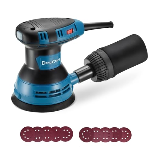 DongCheng Exzenterschleifer 300W, 125mm Schleifmaschine, 6 Geschwindigkeiten, 4,000-12,000 U/min mit Staubfangbehälter und 10 Schleifpapier, ideal für Holzbearbeitungsprojekte und Heimwerkerarbeiten von Dong Cheng