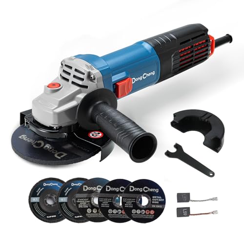 DongCheng Winkelschleifer 1100W, 125mm, Leerlaufdrehzahl:11.800min-1, Schnellverschlussabdeckung, Zusatzhandgriff ，mit 2 Schleifscheiben, 2 Fächerschleifscheiben, 2 Trennscheiben von Dong Cheng