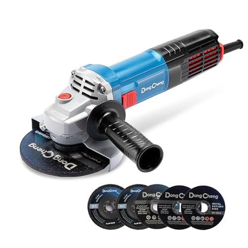 DongCheng Winkelschleifer 1100W, 125mm, Leerlaufdrehzahl:11.800min-1, Schnellverschlussabdeckung, Zusatzhandgriff ，mit 2 Schleifscheiben, 2 Fächerschleifscheiben, 2 Trennscheiben von Dong Cheng