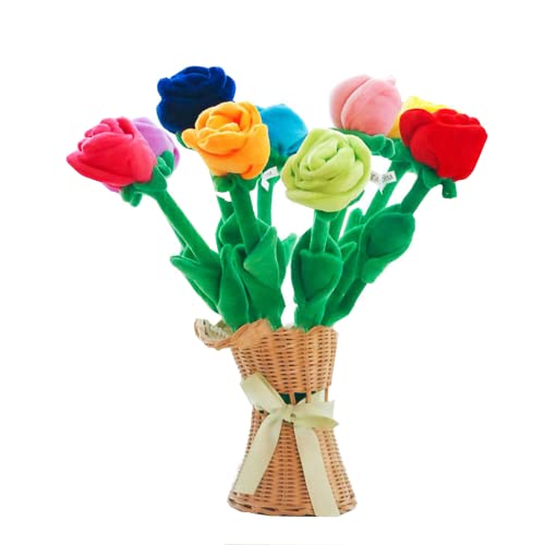 DongAi 7PCS Plüsch Rose Blume, 12.5inch Biegbare Stämme Plüsch Bouquet Spielzeug Weiche Rose Blume, Graduation Muttertag Freundin Frau Geschenk (Mehrfarbig) von DongAi