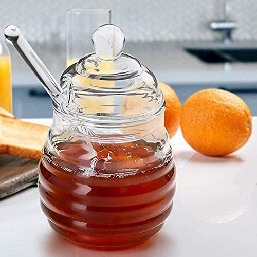 Honigglas, Honigspender, Sirup-Spender, mit Dipper und Glas-Bienenstock mit Deckel, geeignet für Zuhause, Küche, 430 ml von DongAi