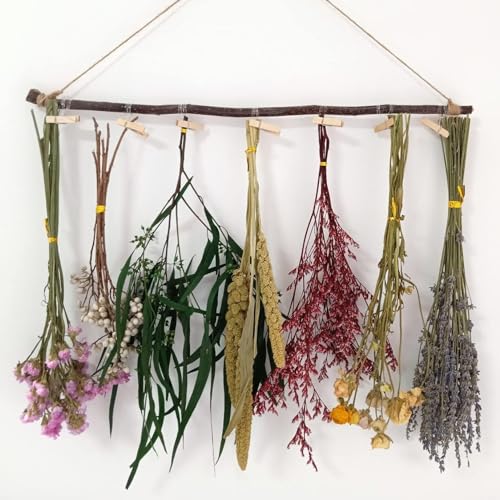 DongArts Getrocknete Blumen Girlande Wandbehang Getrocknete Blume Böhmische Bauernhaus Wanddekoration Getrocknete Kräuter Rack Lavendel von DongArts
