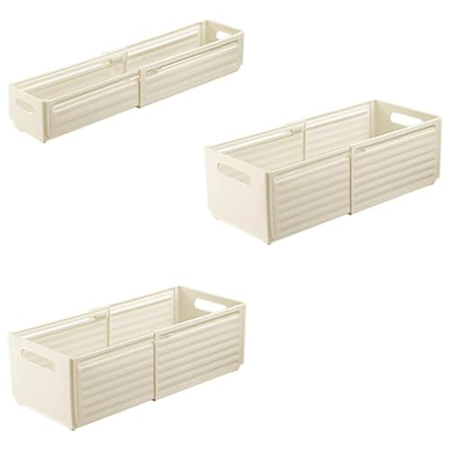 DongMaple 3 Stück ausziehbare Aufbewahrungsbox, Küchenschrank-Organizer für Schränke, Regale, Schubladen, Faltbare Kunststoff Kleiderschrank Schublade Organizer Aufbewahrungskorb, Beige von DongMaple