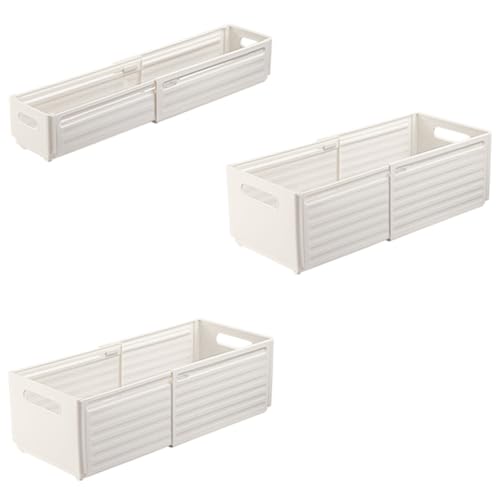 DongMaple 3 Stück Ausziehbare Aufbewahrungsbox Schrank Organizer Kleiderschrank, Faltbare Kunststoff Schubladen Organizer für Küchenschrank, Schränke, Regale, Schubladen und Kleiderschrank, Weiß von DongMaple