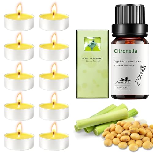 Citronella Kerze Set,10 Stücke Natürliche Sojawachs Citronella Kerzen+Ätherisches Citronellaöl,Outdoorkerzen Natürliches Pflanzenwachs,Duftteelichter für Innen Draussen,Garten,Terrasse,Schlafzimmer Citronella Kerze Set,10 Stücke Natürliche Sojawachs Citronella Kerzen+Ätherisches Citronellaöl,Outdoorkerzen Natürliches Pflanzenwachs,Duftteelichter für Innen Draussen,Garten,Terrasse,Schlafzimmer von Dongcill