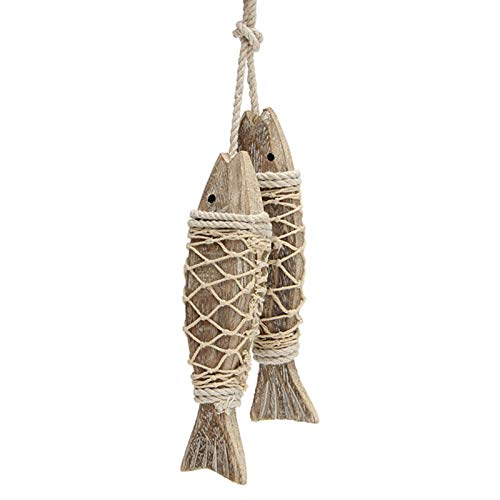 Dongzhi 2 Stück Holzfisch-Dekor, Wandbehang, Holzfische als Heimdekoration, nautisches Strand-Thema, Wandornament (S) von SYNYEY