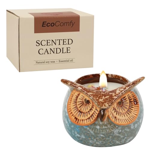 Eulenkerze Geschenk für Frauen,350g Lavendelduftende Kerze mit getrockneten Blumen, Weihnachtskerzenset mit 30 Stunden Brenndauer von Dongzhi