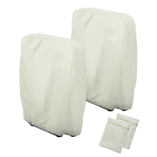 Donken Klappstühle Schutzhülle, 2er Gartenstühle Abdeckung Winddicht UV-Schutz Staubdicht Gartenmöbel Schutzhülle Oxford Abdeckplane für Balkonstuhl, Campingstuhl mit Aufbewahrungstasche (Beige) von Donken
