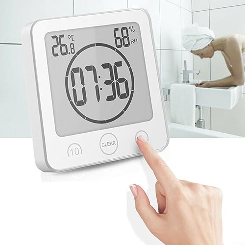 Donkivvy Badezimmeruhr Digital Wecker Bad Uhr, Shower Clock LCD Display, Baduhr, Luftfeuchtigkeit Temperatur Wanduhren LCD-Alarm Wecker Bad Uhr Baduhr, Countdown Timer Für Dusche Küche (Weiß) von Donkivvy