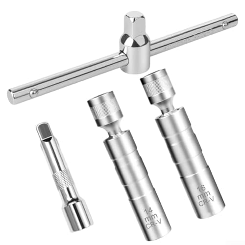 Donkivvy Magnetisches Zündkerzenschlüssel-Set, 14 mm, 16 mm, magnetisches Zündkerzenschlüssel-Set mit verschiebbarem T-Griff, passend für Auto und Motorrad von Donkivvy