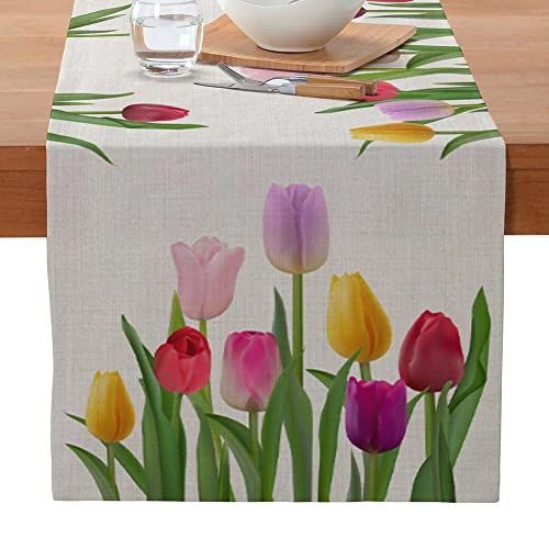 Donkivvy Tischläufer – 33 x 178 cm Tulpe Floral gedruckt Tischläufer Tischlinie für Muttertag Hochzeit Party Dekorationen Thanksgiving Party Dekor von Donkivvy