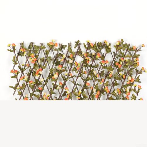 Erweiterbares Holzspalier mit künstlichen Blättern, Blumen, Sichtschutz, dekorativer Teleskopzaun für Garten, Balkon, Innenhof (Champagner) von Donkivvy