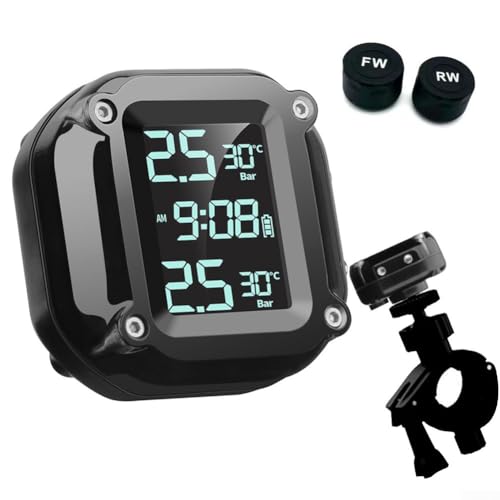 Reifendruckmonitor - Motorrad TPMS Kabellose Reifendrucküberwachung Auto Sicherheitsmonitor mit LCD Display & 2 Externe Sensoren - Reifendruckwächter Sensor Wasserdicht Einstellbarer Winkel von Donkivvy