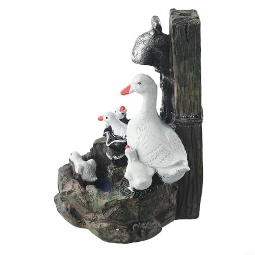 Tierenten-Statue mit Solar-Gartenlichtern, Enten-Wasserbrunnen Outdoor-Skulptur, kaskadierende freistehende Garten-Harzstatue, solarbetriebene LED-Leuchten für Terrasse, Balkon, Hof von Donkivvy