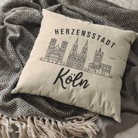 Herzensstadt Köln | Modernes Statement Kissen Mit Sehenswürdigkeiten 40x40cm Fair Trade Dekokissen Wahrzeichen Geschenk Zum Umzug von DonnerwetterDE