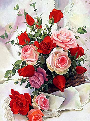 Donnti DIY Diamond Painting Blume Zubehör, 5D Diamant Painting Bilder Pflanze Kits, Vollrundbohrkristall Crystal Craft für Home Stickerei Set Kreuzstich Bilder Wall Decoration 30×40cm von Donnti