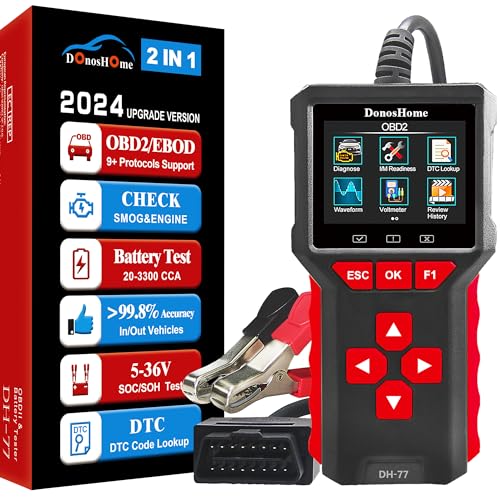 DonosHome 3300 CCA Batterietester 12V OBD2 Diagnosegerät Auto 2-in-1 OBD2 Scanner Universal mit Vollen OBDII Funktionen Ladetests Starttests Batterie Tester Digital für KFZ PKW LKW Schiff Motorr von DonosHome