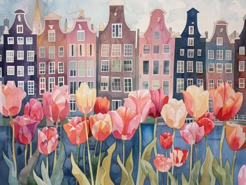 Diamond Painting Tulpen Diamant Painting Bilder Kinder,45x55 cm,5D Diamond Painting Erwachsene DIY Malen nach Zahlen Szenerie Diamond Painting Set,Diamant Kunst Basteln Mädchen,Home Wand Dekor Pd985 von Donpeer