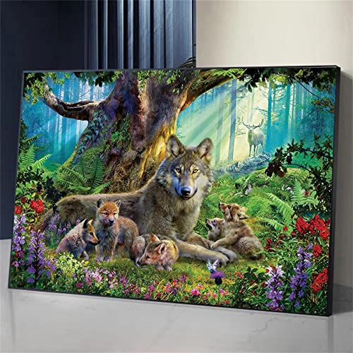 Donpeer 5D Diamond Painting Kits für Erwachsene/Kind,Diamant Painting Wolf-Tier-Wald,DIY Diamant Grosse Bilder painting with Diamonds,mit Voll Zubehör,Crystal Art Gemälde Diamanten,Haus Dekoration von Donpeer