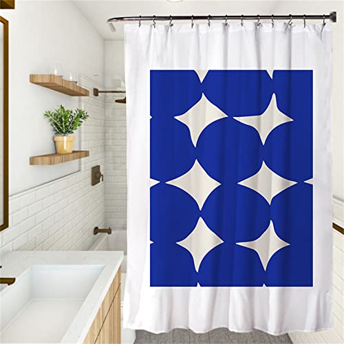 Duschvorhang 180x200cm ,Duschvorhänge Wasserdichter Anti-Schimmel Shower Curtains mit 12 C-Ringe,Verdickter Stoff,Waschbar Stoff Polyester 3D Duschrollo Badewanne Badezimmer Dekor Blaue weiße Raute von Donpeer