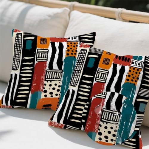 Kissenbezug 100 x 100 cm,Outdoor Kissen Ethnischer 2er Set Linen Kissenbezüge,Wetterfest Sofakissen mit Verstecktem Reißverschluss,Stammesmuster Kissenbezug für Balkon Wohnzimmer Terrassen Deko e439 von Donpeer