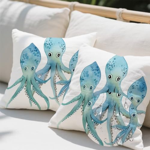 Kissenbezug 40 x 40 cm, Outdoor Kissen Oktopus 2er Set Linen Kissenbezüge, Wetterfest Sofakissen mit Verstecktem Reißverschluss, Zierkissenbezüge Tier Kissenbezug für Couch Balkon Wohnzimmer Deko e711 Kissenbezug 40 x 40 cm, Outdoor Kissen Oktopus 2er Set Linen Kissenbezüge, Wetterfest Sofakissen mit Verstecktem Reißverschluss, Zierkissenbezüge Tier Kissenbezug für Couch Balkon Wohnzimmer Deko e711 von Donpeer