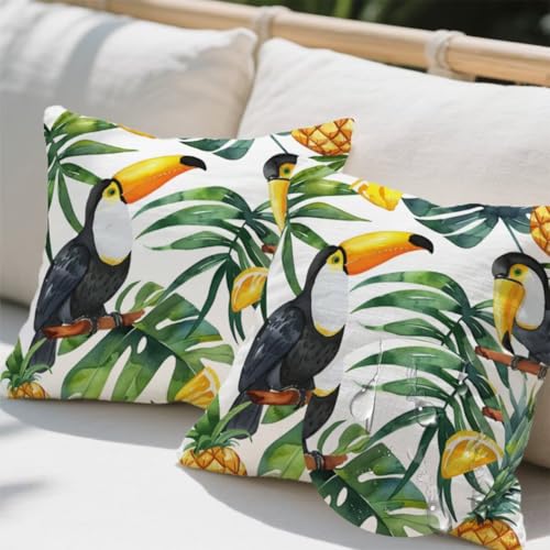 Kissenbezug 40 x 40 cm, Outdoor Kissen Papagei 2er Set Linen Kissenbezüge, Wetterfest Sofakissen mit Verstecktem Reißverschluss, Zierkissenbezüge Ananas Kissenbezug für Terrassen Wohnzimmer Deko e697 von Donpeer