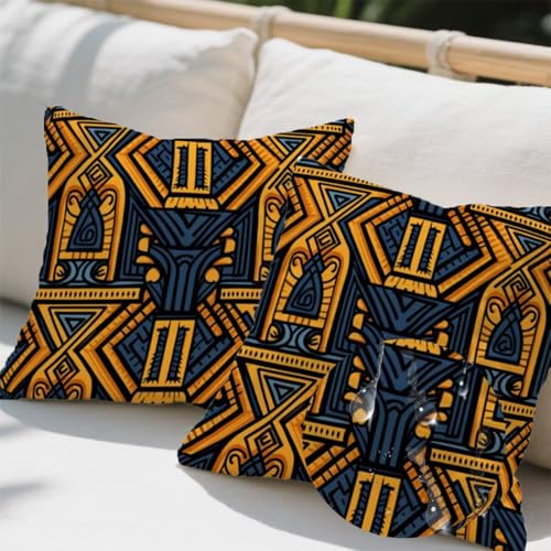 Kissenbezug 40 x 40 cm,Outdoor Kissen Indien 2er Set Velvet Kissenbezüge,Wetterfest Sofakissen mit Reißverschluss,Zierkissenbezüge Stammesmuster Kissenbezug für Balkon Wohnzimmer Terrassen Deko e689 von Donpeer