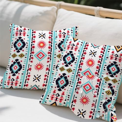Kissenbezug 40 x 40 cm,Outdoor Kissen Indisch 2er Set Linen Kissenbezüge,Wetterfest Sofakissen mit Verstecktem Reißverschluss,Zierkissenbezüge Retro Kissenbezug für Couch Balkon Wohnzimmer Deko e681 von Donpeer