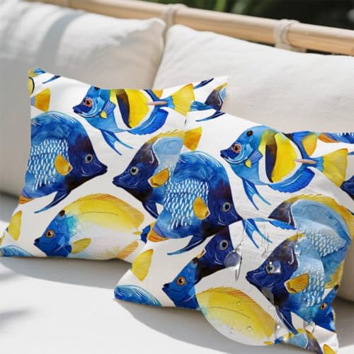 Kissenbezug 50 x 50 cm, Outdoor Kissen Fisch 2er Set Linen Kissenbezüge, Wetterfest Sofakissen mit Verstecktem Reißverschluss, Zierkissenbezüge Blau Kissenbezug für Couch Balkon Wohnzimmer Deko e709 Kissenbezug 50 x 50 cm, Outdoor Kissen Fisch 2er Set Linen Kissenbezüge, Wetterfest Sofakissen mit Verstecktem Reißverschluss, Zierkissenbezüge Blau Kissenbezug für Couch Balkon Wohnzimmer Deko e709 von Donpeer