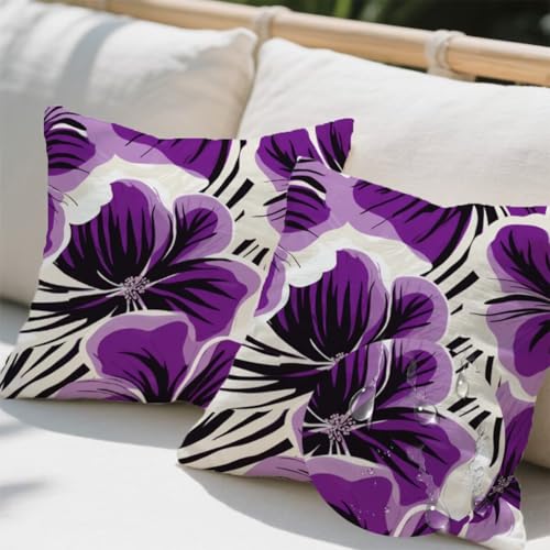 Kissenbezug 50 x 50 cm, Outdoor Kissen Lila 2er Set Linen Kissenbezüge, Wetterfest Sofakissen mit Verstecktem Reißverschluss, Zierkissenbezüge Blume Kissenbezug für Couch Balkon Wohnzimmer Deko e735 Kissenbezug 50 x 50 cm, Outdoor Kissen Lila 2er Set Linen Kissenbezüge, Wetterfest Sofakissen mit Verstecktem Reißverschluss, Zierkissenbezüge Blume Kissenbezug für Couch Balkon Wohnzimmer Deko e735 von Donpeer