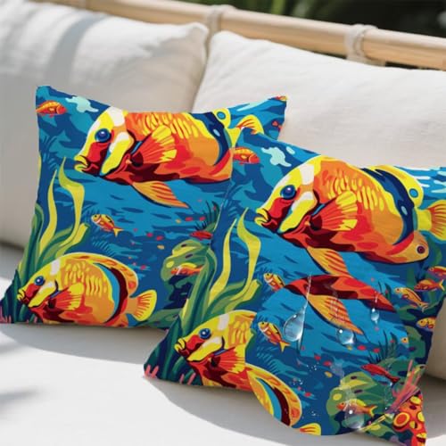 Kissenbezug 80 x 80 cm, Outdoor Kissen Fisch 2er Set Linen Kissenbezüge, Wetterfest Sofakissen mit Verstecktem Reißverschluss, Zierkissenbezüge Tier Kissenbezug für Couch Balkon Wohnzimmer Deko e705 Kissenbezug 80 x 80 cm, Outdoor Kissen Fisch 2er Set Linen Kissenbezüge, Wetterfest Sofakissen mit Verstecktem Reißverschluss, Zierkissenbezüge Tier Kissenbezug für Couch Balkon Wohnzimmer Deko e705 von Donpeer