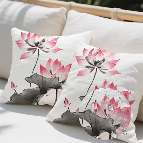 Outdoor Kissen 35x35 cm 2er Set Kissenbezug Chinesischer Stil Kissen Deko Kissenbezüge Atmungsaktiv Wetterfest, Quadrat Sofakissen Samtstoff Kissenhülle Lotus Outdoorkissen für Garten Balkon Deko e722 Outdoor Kissen 35x35 cm 2er Set Kissenbezug Chinesischer Stil Kissen Deko Kissenbezüge Atmungsaktiv Wetterfest, Quadrat Sofakissen Samtstoff Kissenhülle Lotus Outdoorkissen für Garten Balkon Deko e722 von Donpeer