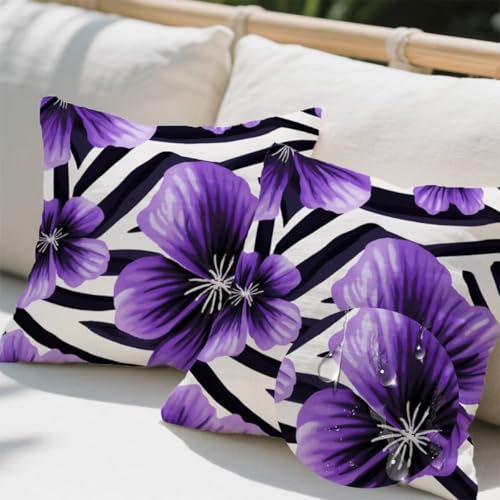 Outdoor Kissen 35x35 cm 2er Set Kissenbezug Lila Kissen Deko Kissenbezüge Atmungsaktiv Wetterfest, Sofakissen Leinen Kissenhülle mit ReißVerschluss, Blume Outdoorkissen für Garten Balkon Deko e734 von Donpeer
