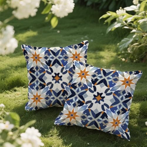 Outdoor Kissen 40x40 cm 2er Set Kissenbezug Mandala Kissen Deko Kissenbezüge Atmungsaktiv Wetterfest, Quadrat Sofakissen Leinen Kissenhülle Retro Outdoorkissen für Garten Balkon Deko Geschenke e414 von Donpeer