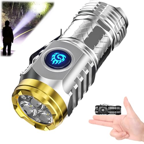 Deutsche dreiäugige Monster-Mini-Super-Power-Taschenlampe, German Three-eyed Monster Mini Flash Super Power Flashlight, LED Aufladbar, Wasserdicht Taktische Handlampe mit 6 Lichtmodi (Silber) von Donubiiu