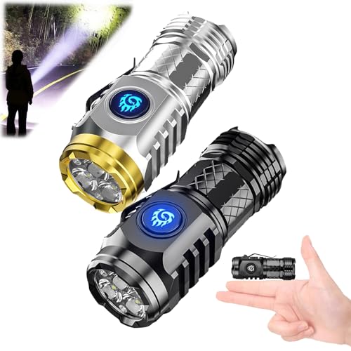 Deutsche dreiäugige Monster-Mini-Super-Power-Taschenlampe, German Three-eyed Monster Mini Flash Super Power Flashlight, LED Aufladbar, Wasserdicht Taktische Handlampe mit 6 Lichtmodi (Schwarz+Silber) von Donubiiu