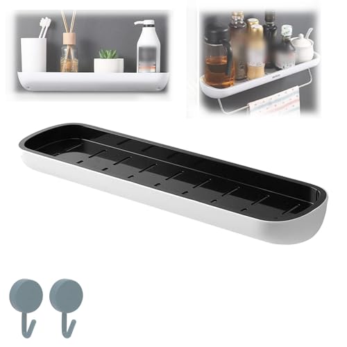 Donubiiu Adhesive Storage Box Organizer,Drawer Plastic Spices Bottles Holder Bathroom Shelf,Storage Box Punching Free Wall Hanging Organizer (Black,A) von Donubiiu