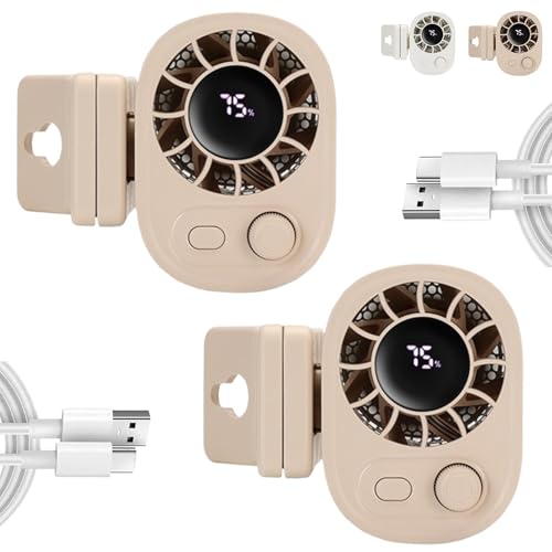 Donubiiu Joytutu Car Clip On Fan With Led Display- 360°rotation,1800mAh Tragbarer Clip Ventilator, 100-Gang Wiederaufladbarer Mini USB Clip Ventilator für Outdoor Camping Haus Büro (Beige, 2PCS) von Donubiiu