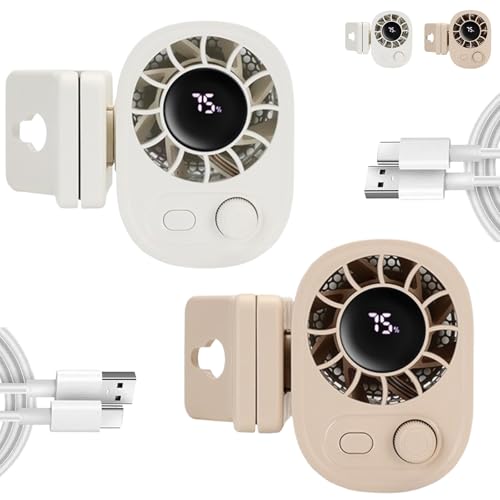 Donubiiu Joytutu Car Clip On Fan With Led Display- 360°rotation,1800mAh Tragbarer Clip Ventilator, 100-Gang Wiederaufladbarer Mini USB Clip Ventilator für Outdoor Camping Haus Büro (Beige,Weiß, 2PCS) von Donubiiu
