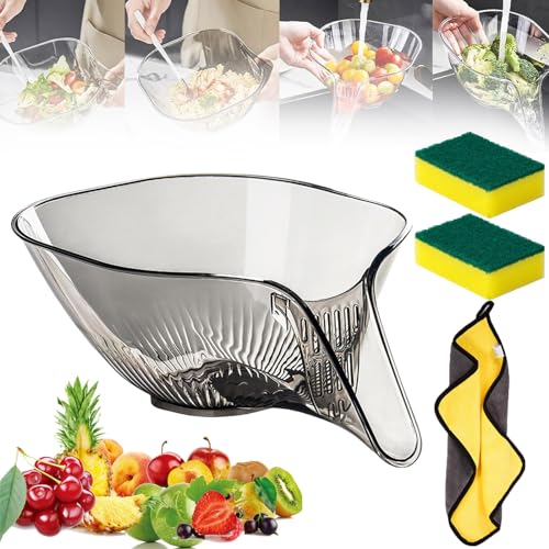 Donubiiu Multifunktionaler Abflusskorb, Multi-Functional Drain Basket, Kitchen Sink Drain Basket, Drainage Basket Funnel, Fruchtreinigungsschale mit Siebbehälter (Grau) von Donubiiu