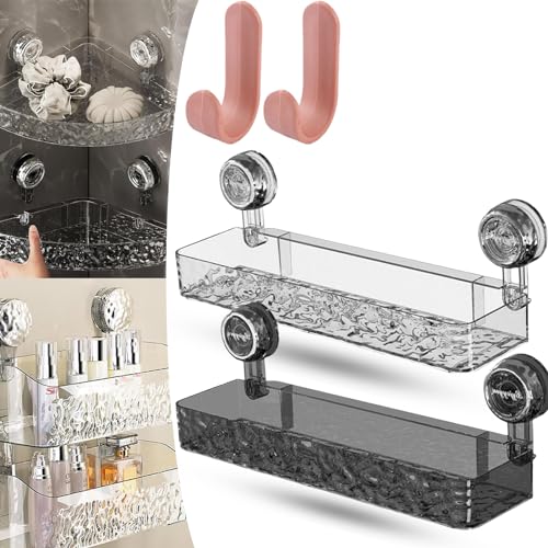 Donubiiu Raidley No Drill Clear Wall Caddy,Light Luxury Style Glacier Pattern Suction Cup Shelf,Raidley Bathroom Shelves No Drill,Suction Cup Shower Caddy,Removable Shower Organizer (2PCS-D) von Donubiiu