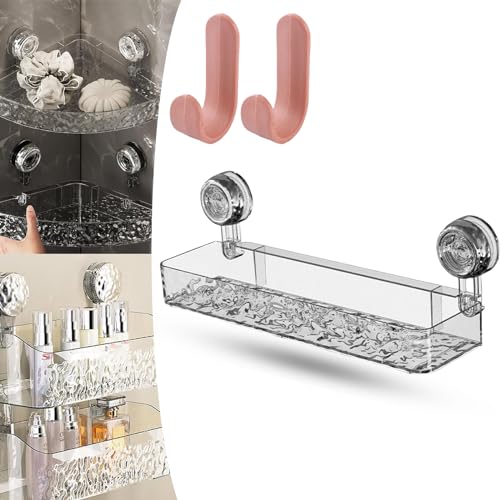 Donubiiu Raidley No Drill Clear Wall Caddy,Light Luxury Style Glacier Pattern Suction Cup Shelf,Raidley Bathroom Shelves No Drill,Suction Cup Shower Caddy,Removable Shower Organizer (E) von Donubiiu