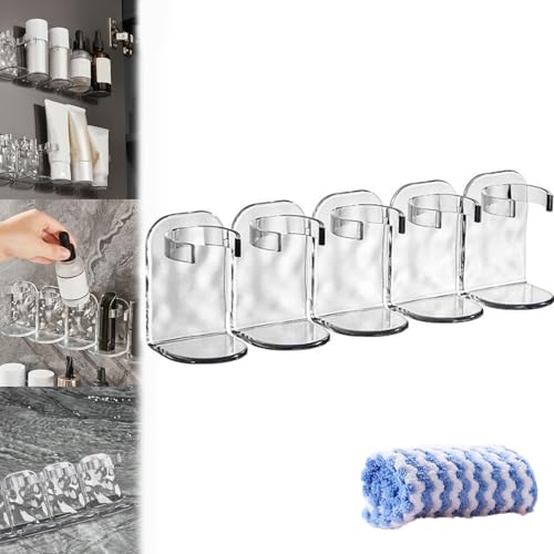 Donubiiu Reihenwandregal aus Kunststoff, Row Plastic Wall Rack, No-Punch Wall Mount Storage Hooks, Plastic Wall Shelf, Clear Bathroom Shelves Hanging, for Bathroom, Bedroom, Kitchen (1 Set) von Donubiiu